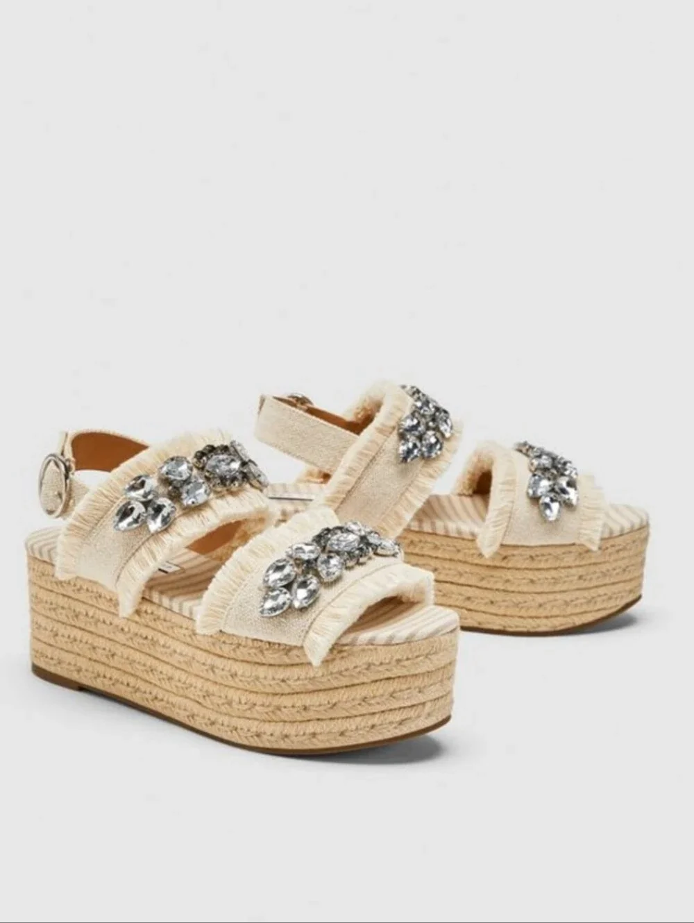 Zara Trafaluc Embellished Fringe Espadrille Platform Sandals EU 40/9-9.5